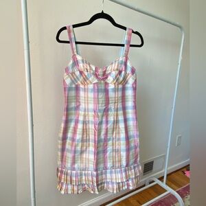 Beautiful plaid multicolored tank dress w/ ruffle tiered skirt